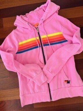 Aviator Nation 5-Stripe Zip Up Hoodie Neon Pink Size Small